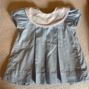 Light Blue Girls' Peter Pan Collar Dress with Embroidered Snowflakes